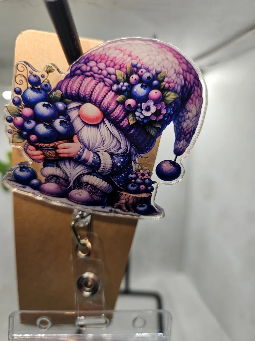 Purple Gnome Badge Reel Card Holder - Cute Key & Card Accessory